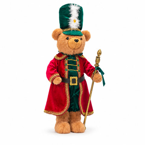 Weihnachtlicher Soldatenbär, Weihnachtsdekoration, 2 Farben, Höhe 60 cm, Polyester, mit Hut, Umhang und Stock