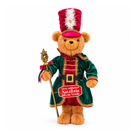 Weihnachtlicher Soldatenbär, Weihnachtsdekoration, 2 Farben, Höhe 60 cm, Polyester, mit Hut, Umhang und Stock
