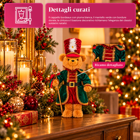 Weihnachtlicher Soldatenbär, Weihnachtsdekoration, 2 Farben, Höhe 60 cm, Polyester, mit Hut, Umhang und Stock