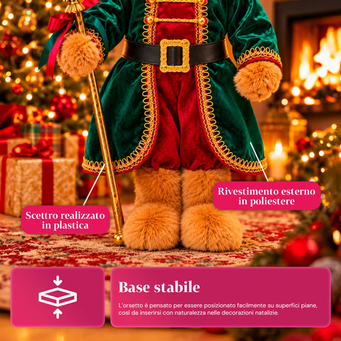 Weihnachtlicher Soldatenbär, Weihnachtsdekoration, 2 Farben, Höhe 60 cm, Polyester, mit Hut, Umhang und Stock