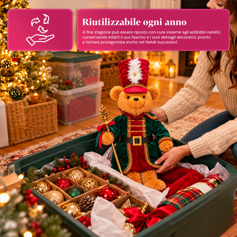 Weihnachtlicher Soldatenbär, Weihnachtsdekoration, 2 Farben, Höhe 60 cm, Polyester, mit Hut, Umhang und Stock