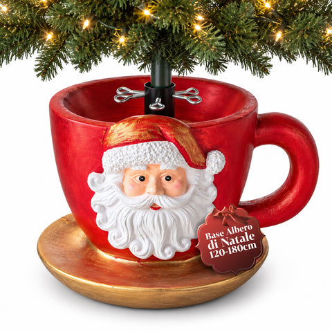 Weihnachtsbaumständer in Form einer Tasse mit erhabenem Weihnachtsmann, universeller Öffnung von 4 cm, für Stämme bis 180 cm, Gewicht 6 kg