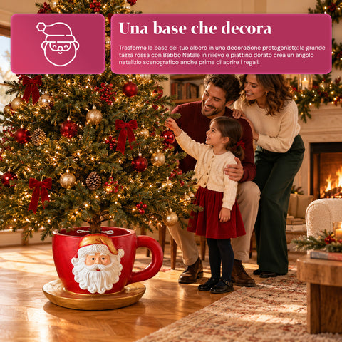 Weihnachtsbaumständer in Form einer Tasse mit erhabenem Weihnachtsmann, universeller Öffnung von 4 cm, für Stämme bis 180 cm, Gewicht 6 kg