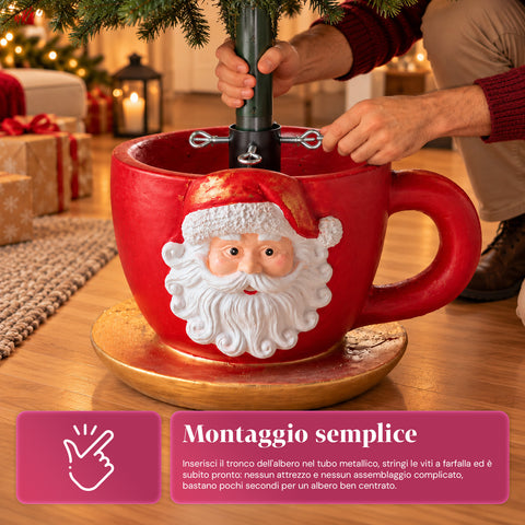 Weihnachtsbaumständer in Form einer Tasse mit erhabenem Weihnachtsmann, universeller Öffnung von 4 cm, für Stämme bis 180 cm, Gewicht 6 kg