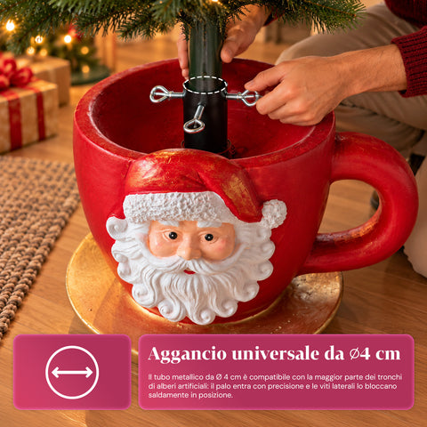 Weihnachtsbaumständer in Form einer Tasse mit erhabenem Weihnachtsmann, universeller Öffnung von 4 cm, für Stämme bis 180 cm, Gewicht 6 kg
