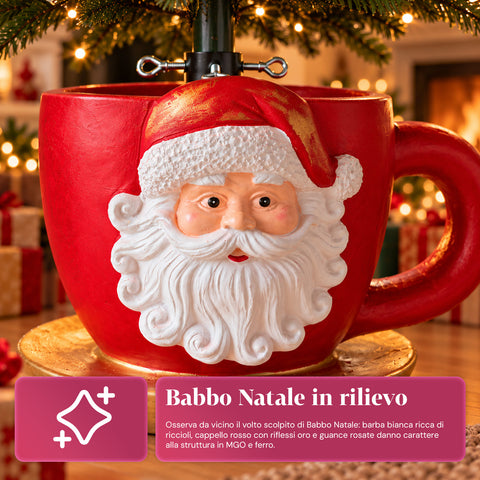 Weihnachtsbaumständer in Form einer Tasse mit erhabenem Weihnachtsmann, universeller Öffnung von 4 cm, für Stämme bis 180 cm, Gewicht 6 kg