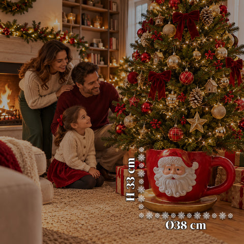 Weihnachtsbaumständer in Form einer Tasse mit erhabenem Weihnachtsmann, universeller Öffnung von 4 cm, für Stämme bis 180 cm, Gewicht 6 kg