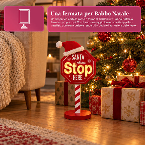 Leuchtendes „Santa Stop Here“-Schild, 51 cm, LED-Weihnachtsdekoration
