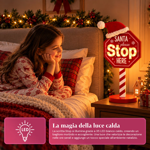 Leuchtendes „Santa Stop Here“-Schild, 51 cm, LED-Weihnachtsdekoration
