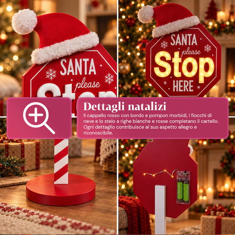 Leuchtendes „Santa Stop Here“-Schild, 51 cm, LED-Weihnachtsdekoration