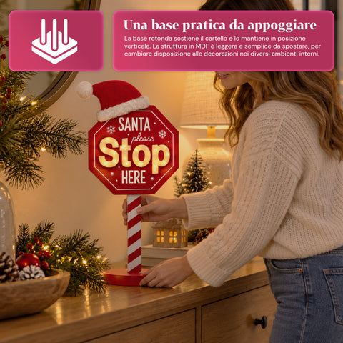 Leuchtendes „Santa Stop Here“-Schild, 51 cm, LED-Weihnachtsdekoration