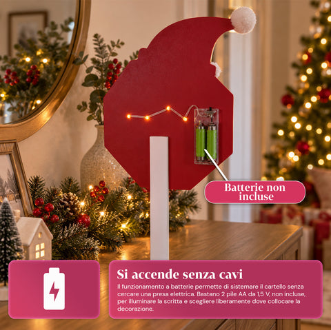 Leuchtendes „Santa Stop Here“-Schild, 51 cm, LED-Weihnachtsdekoration