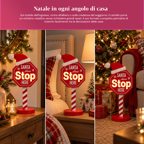 Leuchtendes „Santa Stop Here“-Schild, 51 cm, LED-Weihnachtsdekoration