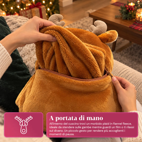 Weihnachtskissen mit Decke 60x90 cm und Handwärmer 3 in 1, 3 Figuren verfügbar