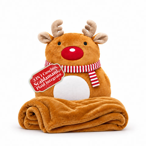 Weihnachtskissen mit Decke 60x90 cm und Handwärmer 3 in 1, 3 Figuren verfügbar