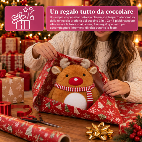 Weihnachtskissen mit Decke 60x90 cm und Handwärmer 3 in 1, 3 Figuren verfügbar