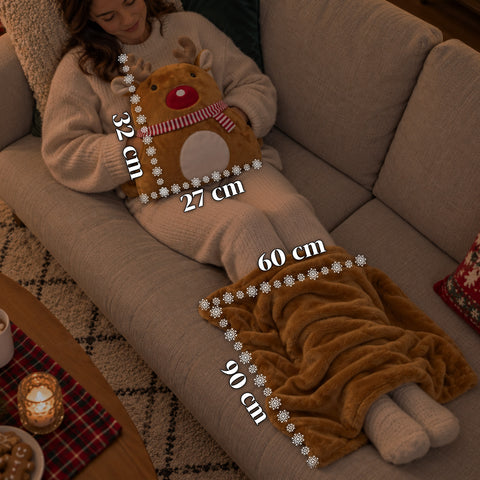 Weihnachtskissen mit Decke 60x90 cm und Handwärmer 3 in 1, 3 Figuren verfügbar