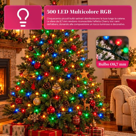 Lichterkette 500 LED Cherry, 12,5 m, 8 Lichtspiele, IP44