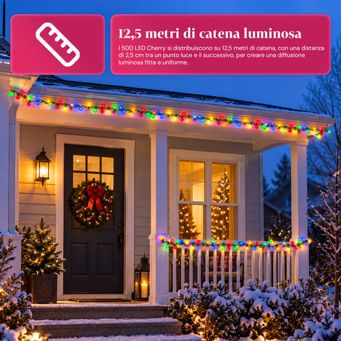 Lichterkette 500 LED Cherry, 12,5 m, 8 Lichtspiele, IP44