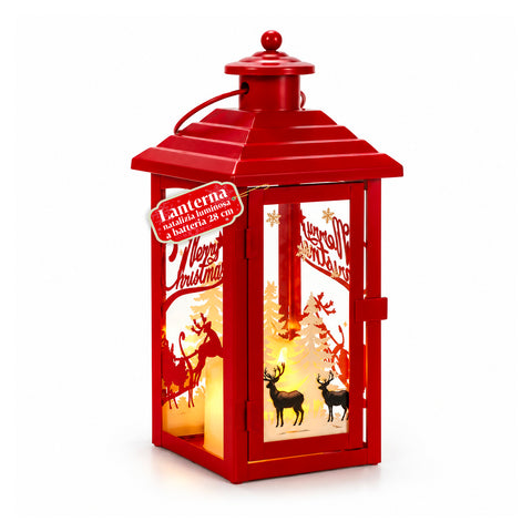 Leuchtende Weihnachtslaterne mit Batteriebetrieb, 12x12x28 cm, mit Rentieren
