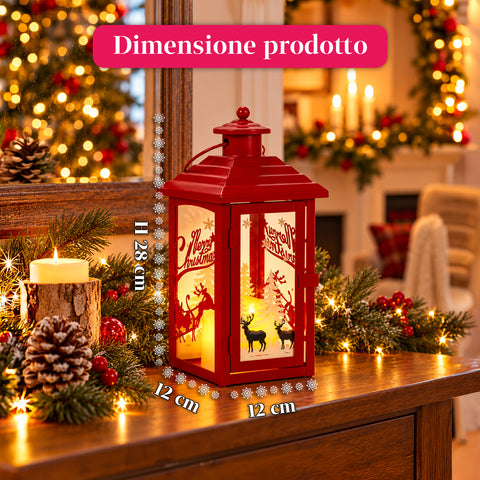 Leuchtende Weihnachtslaterne mit Batteriebetrieb, 12x12x28 cm, mit Rentieren