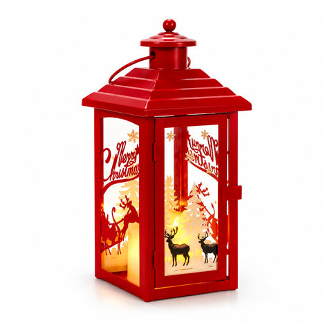 Leuchtende Weihnachtslaterne mit Batteriebetrieb, 12x12x28 cm, mit Rentieren