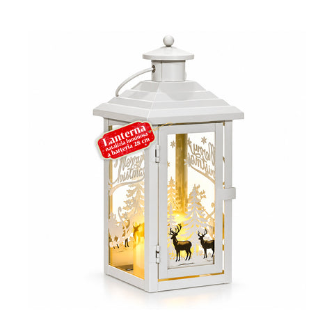Leuchtende Weihnachtslaterne mit Batteriebetrieb, 12x12x28 cm, mit Rentieren