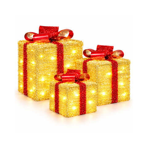 Set aus 3 batteriebetriebenen leuchtenden Geschenkpaketen, 51 warmweiße LEDs