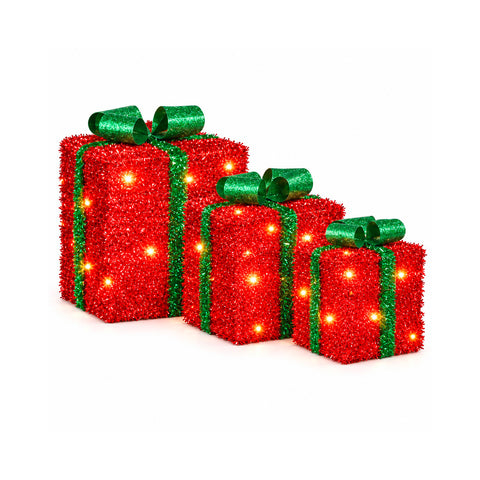 Set aus 3 batteriebetriebenen leuchtenden Geschenkpaketen, 51 warmweiße LEDs