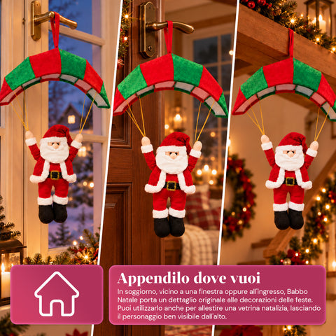 Weihnachtlicher Fallschirm zum Aufhängen, 80 cm, mit Weihnachtsfigur, 4 Figuren