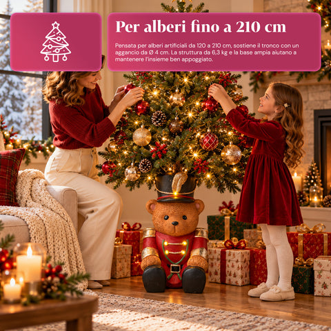 Beleuchteter Weihnachtsbaumständer „Teddybär-Soldat“ mit LED, 56,5 cm