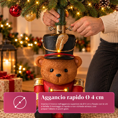 Beleuchteter Weihnachtsbaumständer „Teddybär-Soldat“ mit LED, 56,5 cm