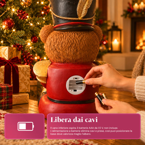 Beleuchteter Weihnachtsbaumständer „Teddybär-Soldat“ mit LED, 56,5 cm