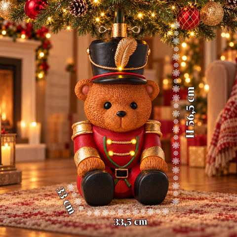 Beleuchteter Weihnachtsbaumständer „Teddybär-Soldat“ mit LED, 56,5 cm