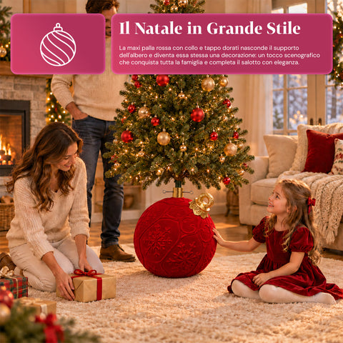 Roter Weihnachtsbaumständer in Kugelform, Ø42 cm, Samteffekt