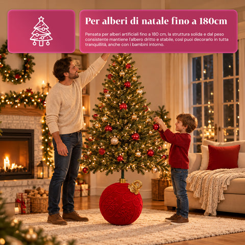 Roter Weihnachtsbaumständer in Kugelform, Ø42 cm, Samteffekt