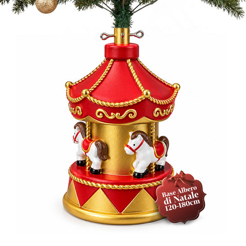 Weihnachtsbaumständer mit Karussellpferden, Rot und Gold, 54 cm