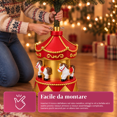 Weihnachtsbaumständer mit Karussellpferden, Rot und Gold, 54 cm