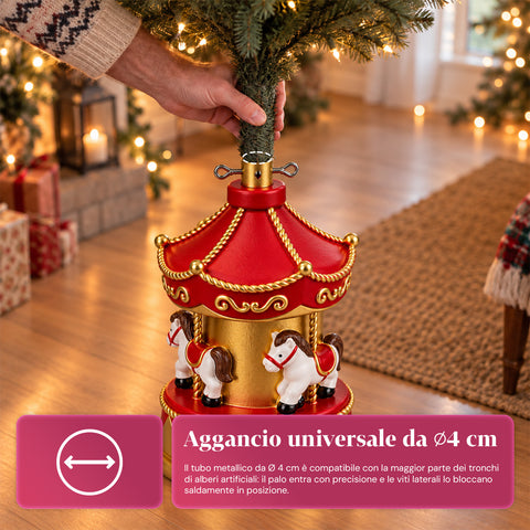 Weihnachtsbaumständer mit Karussellpferden, Rot und Gold, 54 cm