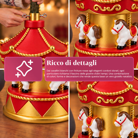 Weihnachtsbaumständer mit Karussellpferden, Rot und Gold, 54 cm
