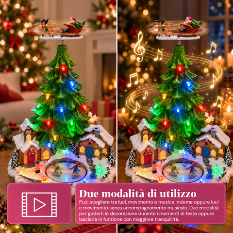 Weihnachtslandschaft mit Baum, LED-Lichtern, Musik und Bewegung