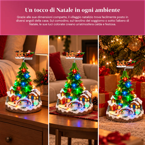 Weihnachtslandschaft mit Baum, LED-Lichtern, Musik und Bewegung