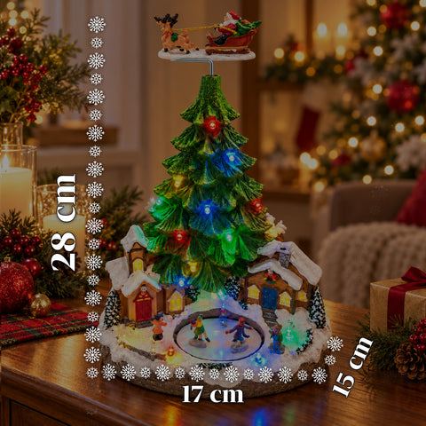 Weihnachtslandschaft mit Baum, LED-Lichtern, Musik und Bewegung