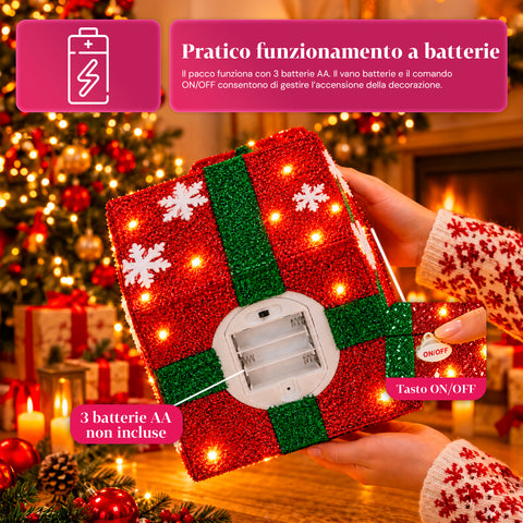 Leuchtendes Geschenkpaket mit musikalischem und animiertem Weihnachtsmann, H30 cm