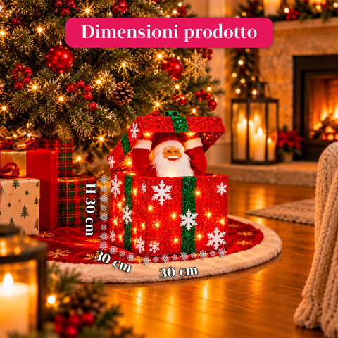 Leuchtendes Geschenkpaket mit musikalischem und animiertem Weihnachtsmann, H30 cm