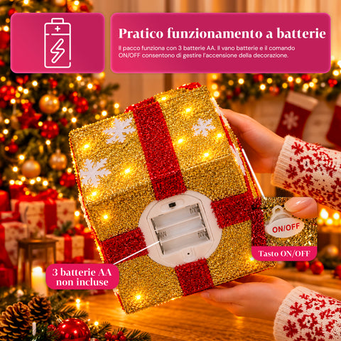 Leuchtendes Geschenkpaket mit musikalischem und animiertem Weihnachtsmann, H30 cm