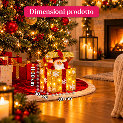 Leuchtendes Geschenkpaket mit musikalischem und animiertem Weihnachtsmann, H30 cm