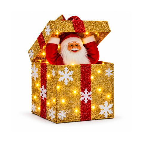Leuchtendes Geschenkpaket mit musikalischem und animiertem Weihnachtsmann, H30 cm