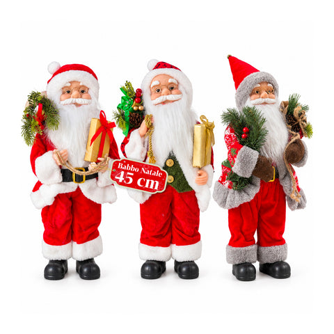 Weihnachtsfigur Weihnachtsmann und Weihnachtsfrau h45cm, Dekoration für Zuhause, Geschäfte und Schaufenster, 3 sortierte Varianten mit Tannenzweigen und Tannenzapfen