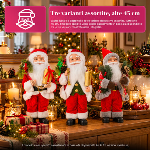Weihnachtsfigur Weihnachtsmann und Weihnachtsfrau h45cm, Dekoration für Zuhause, Geschäfte und Schaufenster, 3 sortierte Varianten mit Tannenzweigen und Tannenzapfen